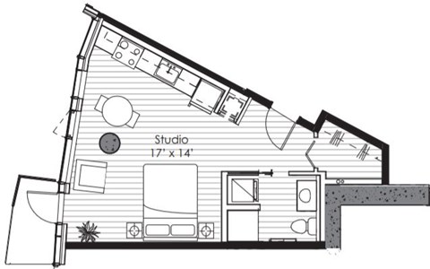 Floor plan for studio, 1 bath, 493 sqft